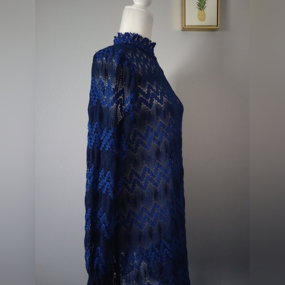 Free People  dress Lace Blue  long sleeves size Medium color blue good Condition - Picture 4 of 9